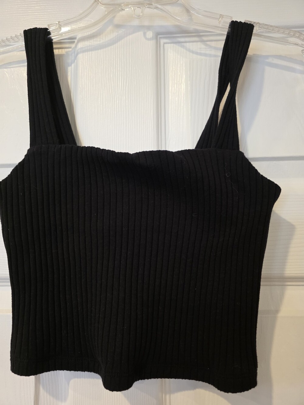 Womens American Eagle Outfitters Black Ribbed Square-Neck Tank Size Small